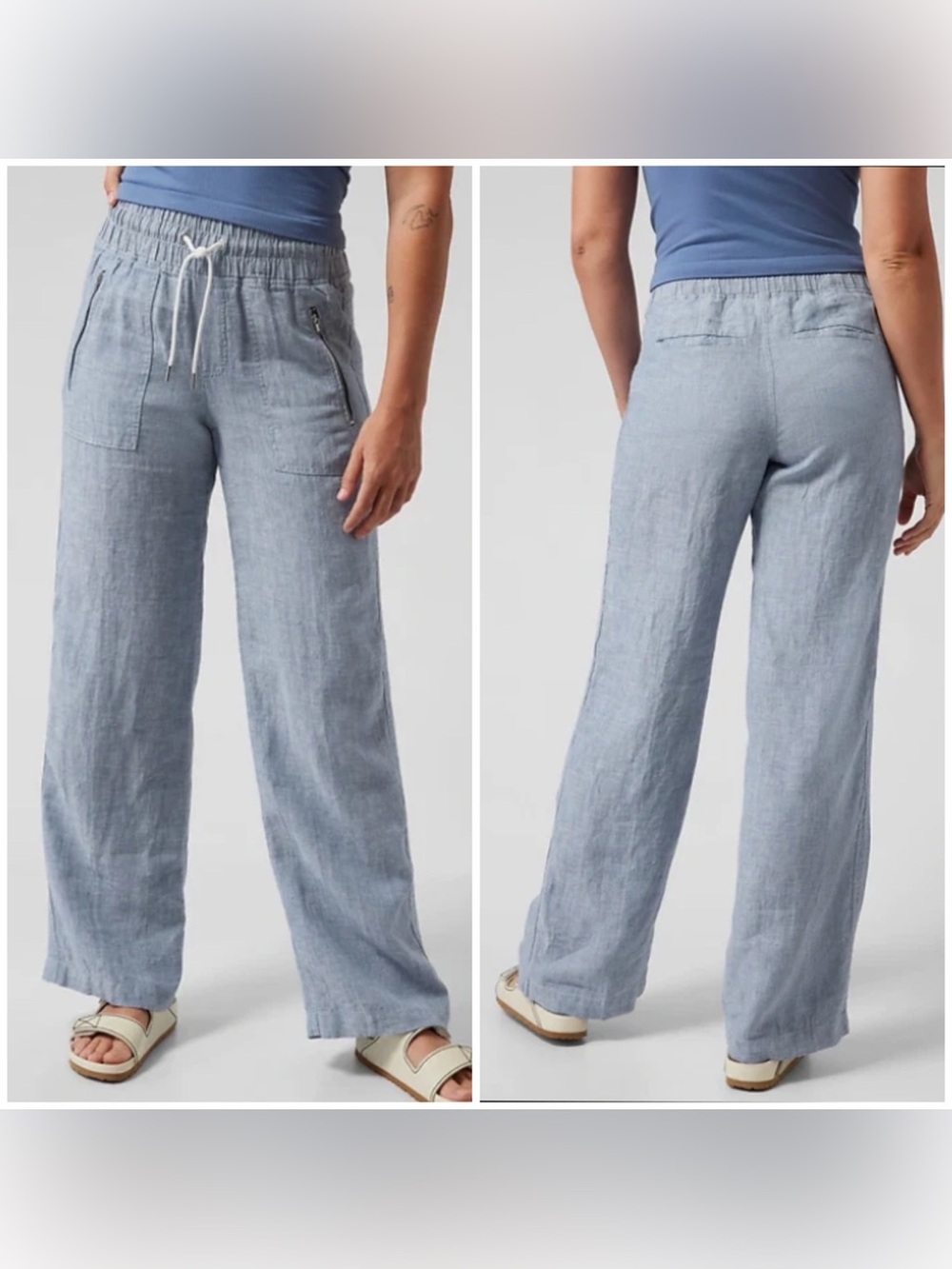 Athleta Cabo Linen Wide Leg Pant Chambray Blue Pants Resort Plus Size 26